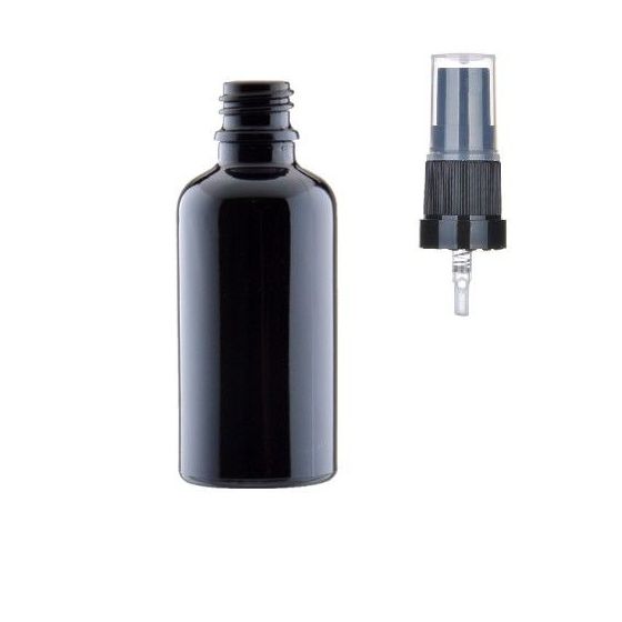 Juodo stiklo buteliukas su purkštuku 50ml